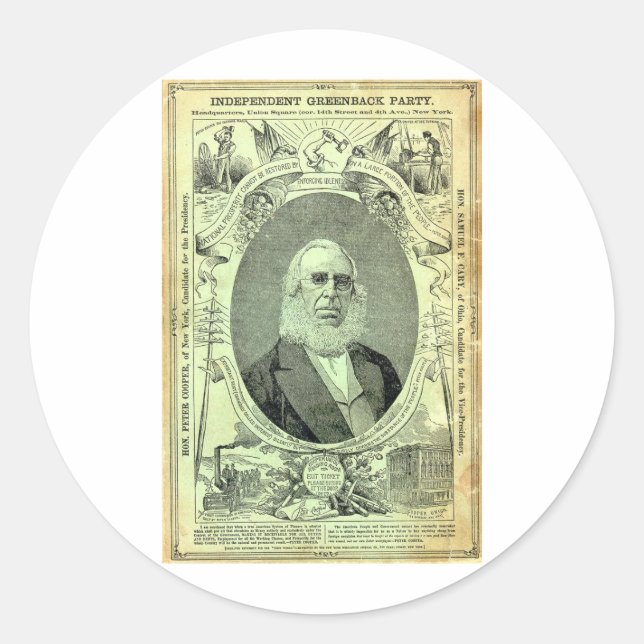 1876 Greenback Party Classic Round Sticker (Front)