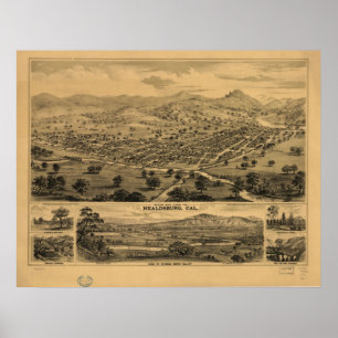 1876 Healdsburg Sonoma CA Birds Eye Panoramic Map Poster