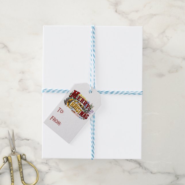1876 Merry Christmas Colourful Gift Tags (With Twine)