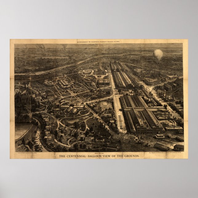1876 Philadelphia, PA BALLOON View Panoramic Map Poster (Front)