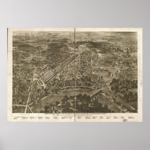 1876 Philadelphia, PA Birds Eye View Panoramic Map Poster