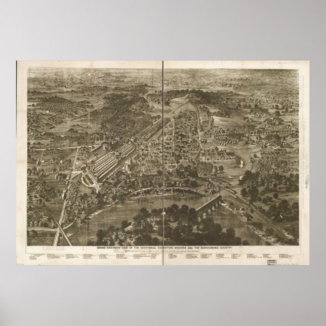 1876 Philadelphia, PA Birds Eye View Panoramic Map Poster (Front)