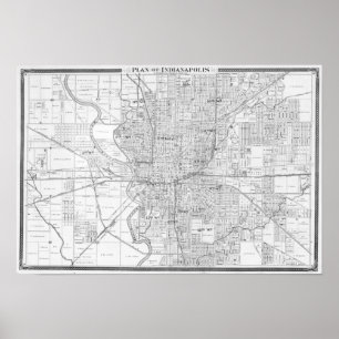 1876 Plan of Indianapolis, Map, Vintage Poster