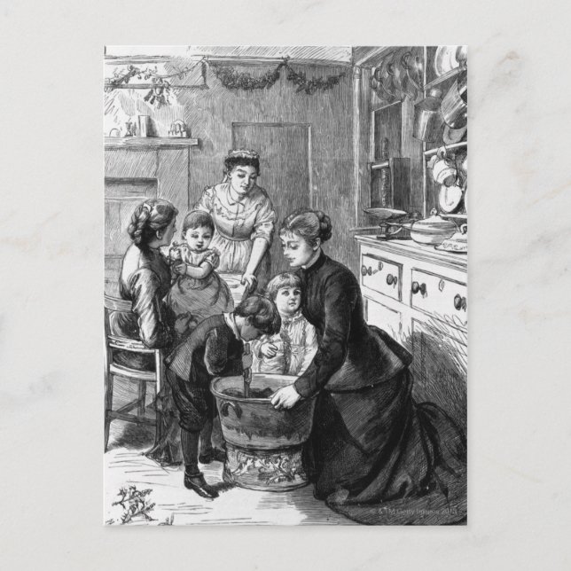 1876: The children help stir Christmas pudding Holiday Postcard (Front)