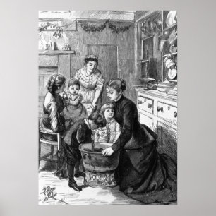 1876: The children help stir Christmas pudding Poster