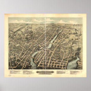 1877 Pawtucket, RI Birds Eye View Panoramic Map Poster