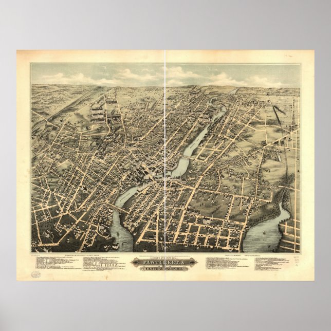 1877 Pawtucket, RI Birds Eye View Panoramic Map Poster (Front)