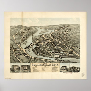 1878 Collinsville, CT Birds Eye View Panoramic Map Poster