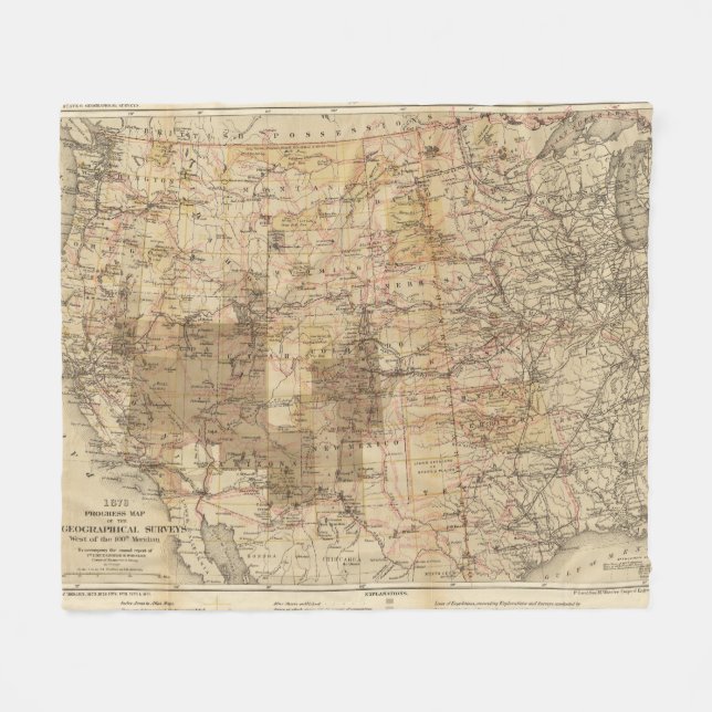 1878 Progress Map of The US Geographical Surveys 2 Fleece Blanket (Front (Horizontal))