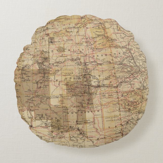 1878 Progress Map of The US Geographical Surveys 2 Round Cushion (Front)