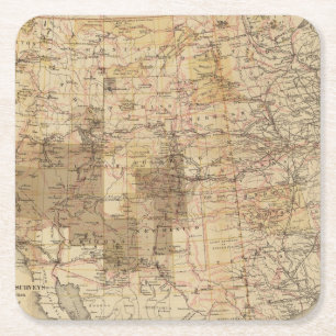 1878 Progress Map of The US Geographical Surveys 2 Square Paper Coaster