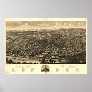 1879 Albany, NY Birds Eye View Panoramic Map Poster