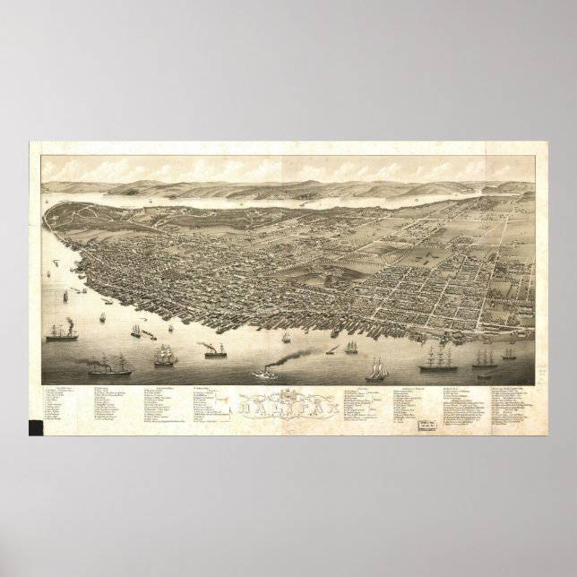 1879 Halifax, Nova Scotia Bird's Eye Panoramic Map Poster (Front)