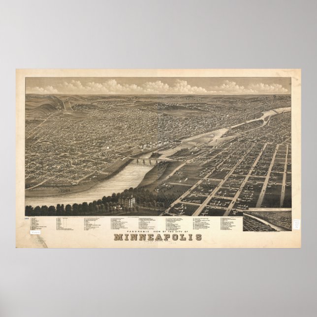 1879 Minneapolis, MN Birds Eye View Panoramic Map Poster (Front)