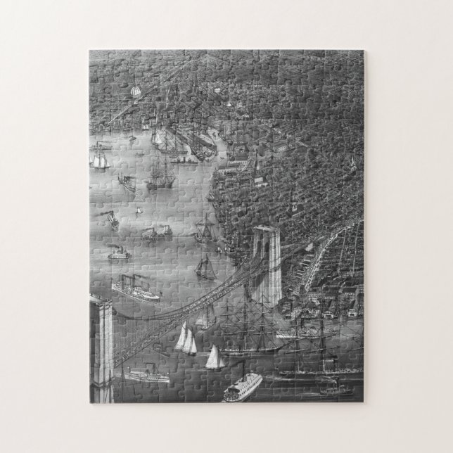1879 Vintage Brooklyn Map Puzzle in Black & White (Vertical)
