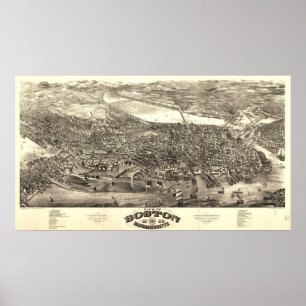 1880 Boston, MA Birds Eye View Panoramic Map Poster