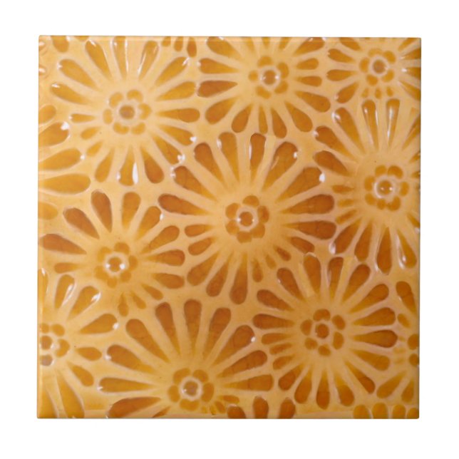 1880 JG Low Repeat Floral Design Repro Faux Relief Tile (Front)