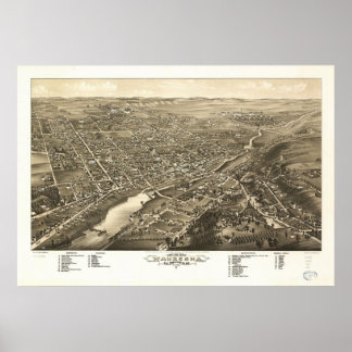 1880 Waukesha, WI Birds Eye View Panoramic Map Poster