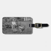 1880's Adorable Girl and Rooster Cart in Garden