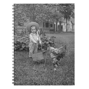 1880's Adorable Girl and Rooster Cart in Garden Spiral Notebook