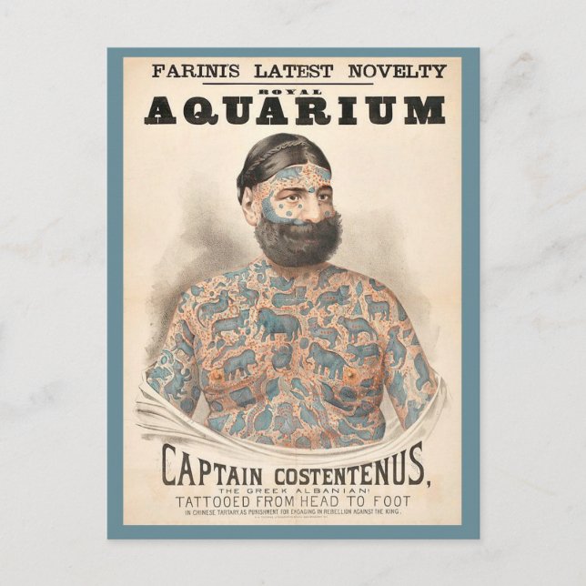 1880s Captain Costentenus tattooed man Postcard (Front)