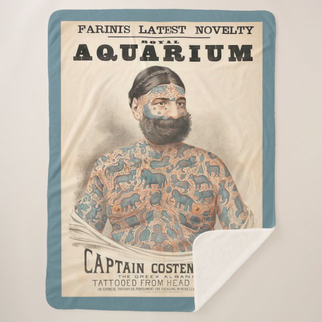 1880s Captain Costentenus tattooed man Sherpa Blanket (Front)