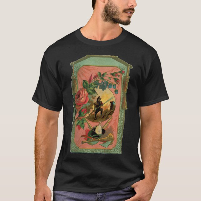 1880's Fireman Firefighter Artwork Antique T Shirt (Front)