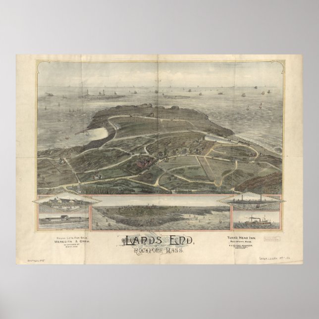 1880s Lands End Rockport MA Birdseye Panoramic Map Poster (Front)