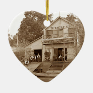 1880's Men Club Fox River Club Fishing Elgin Ceramic Tree Decoration