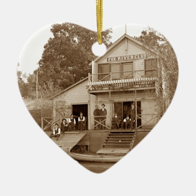 1880's Men Club Fox River Club Fishing Elgin Ceramic Tree Decoration (Front)