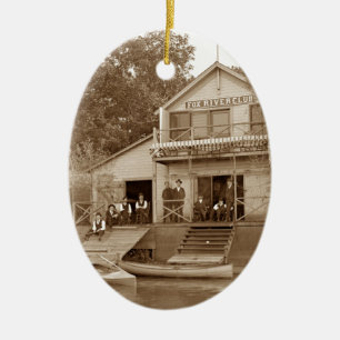 1880's Men Club Fox River Club Fishing Elgin Ceramic Tree Decoration