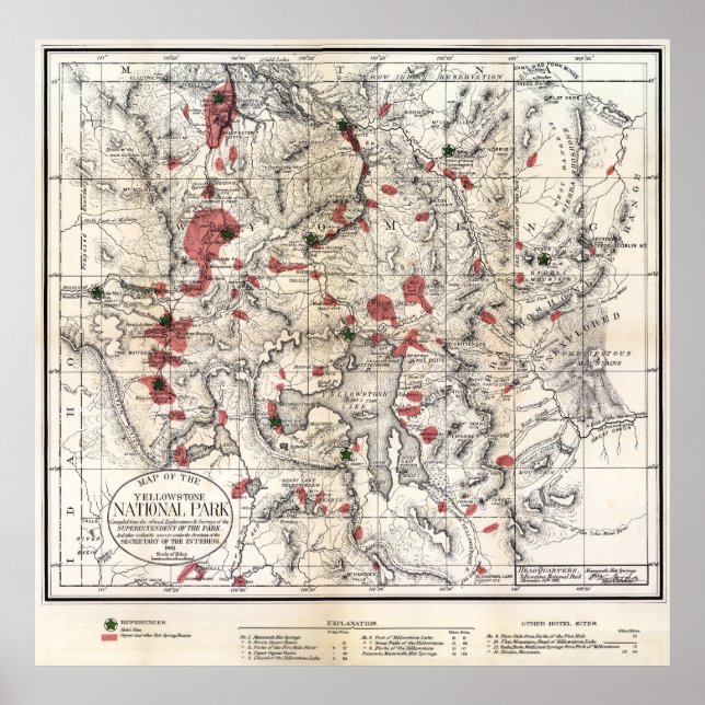 1881  YELLOWSTONE PARK MAP POSTER (Front)