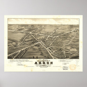 1882 Akron, OH Birds Eye View Panoramic Map Poster