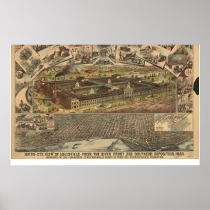 1883 Louisville, KY Birds Eye View Panoramic Map Poster