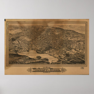 1883 Woburn, MA Birds Eye View Panoramic Map Poster