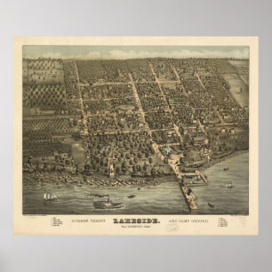 1884 Lakeside, OH Birds Eye View Panoramic Map Poster