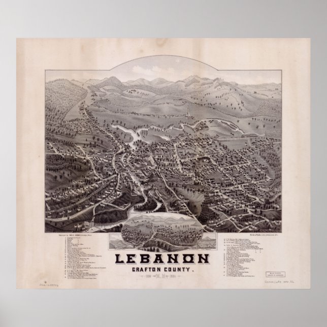 1884 Lebanon, NH Birds Eye View Panoramic Map Poster (Front)