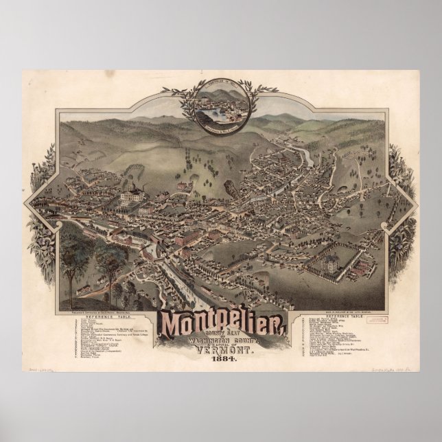 1884 Montpelier, VT Bird's Eye View Panoramic Map Poster (Front)