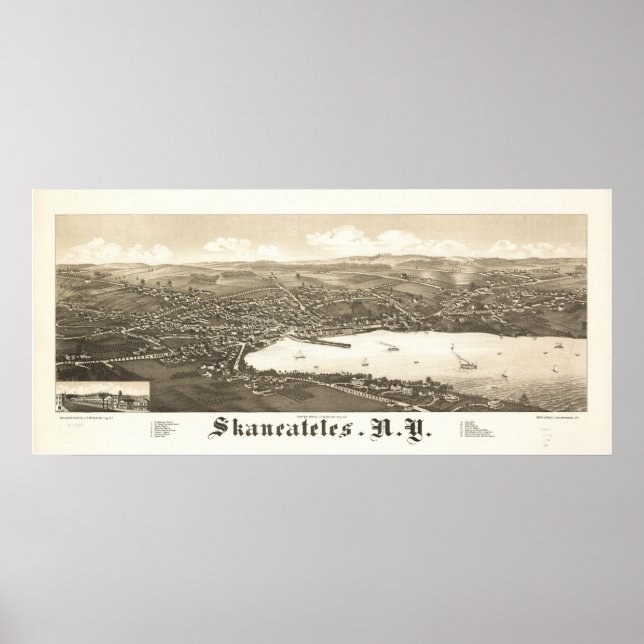 1884 Skaneateles, NY Birds Eye View Panoramic Map Poster (Front)