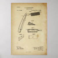 1885 Barber Razor Old Look Patent Artwork