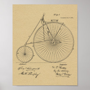 1885 Vintage High Wheeler Bicycle Patent Art Print