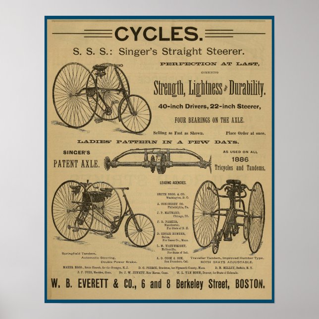 1886 Vintage Bicycle Magazine Ad Art Poster (Front)