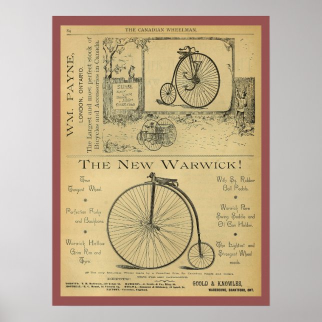 1886 Vintage High Wheeler Magazine Ad Art Poster (Front)