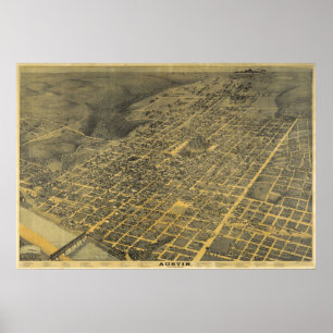 1887 Austin, TX Bird's Eye View Panoramic Map Poster
