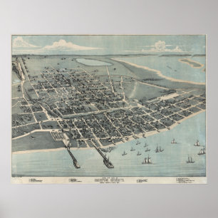 1887 Corpus Christi TX BirdsEye View Panoramic Map Poster