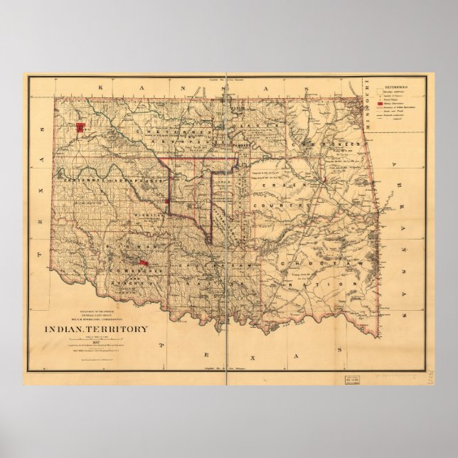 1887 Indian Territory Map Oklahoma Territory Poster (Front)