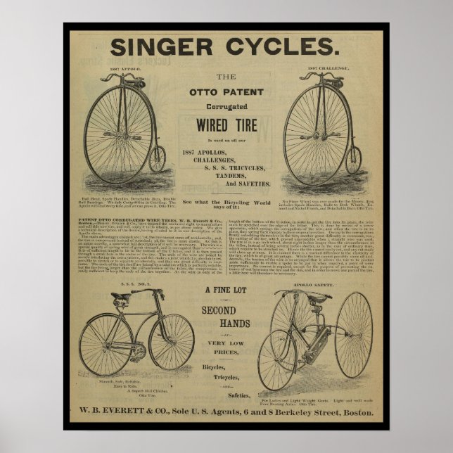 1887 Vintage Bicycle Magazine Ad Art Poster (Front)