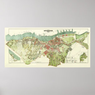 1888 Map of Gothenburg Sweden by Ludvig Simon Poster