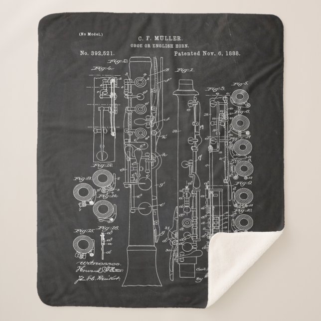 1888 Oboe or English Horn - Patent Drawing Sherpa Blanket (Front)