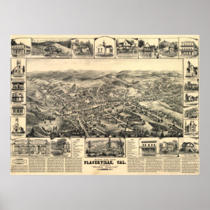 1888 Placerville CA Birds Eye View Panoramic Map Poster